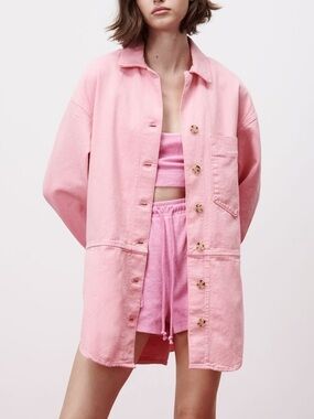Zara Pink Oversized Jean Jacket